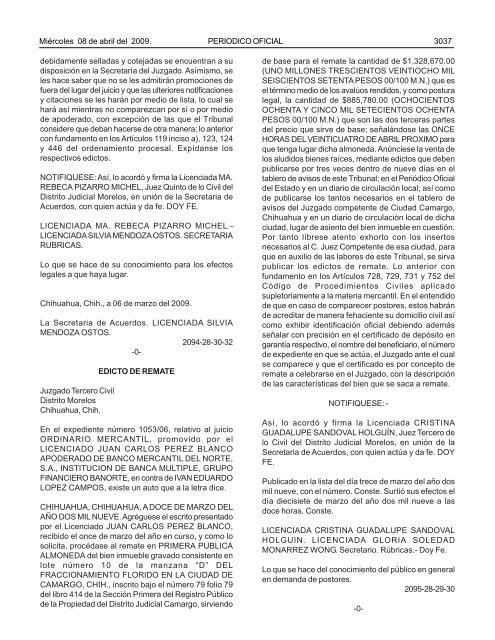 MiÃ©rcoles 8 de abril del 2009 - Gobierno del Estado de Chihuahua