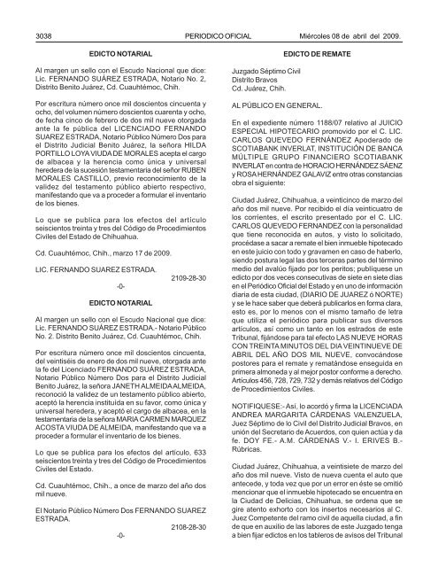 MiÃ©rcoles 8 de abril del 2009 - Gobierno del Estado de Chihuahua