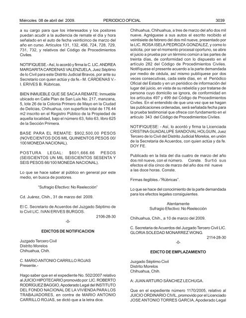 MiÃ©rcoles 8 de abril del 2009 - Gobierno del Estado de Chihuahua