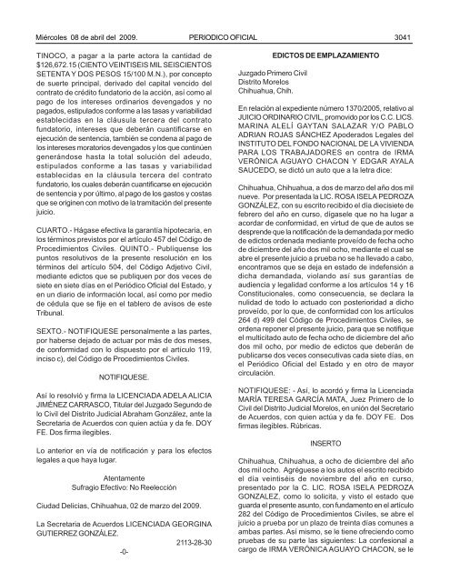 MiÃ©rcoles 8 de abril del 2009 - Gobierno del Estado de Chihuahua