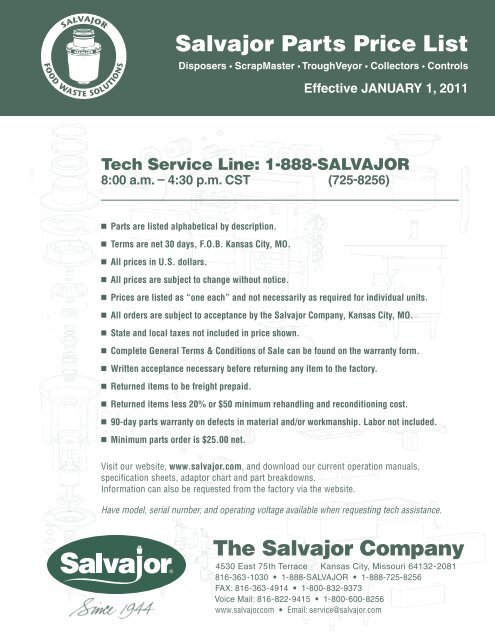 Salvajor Parts Price List