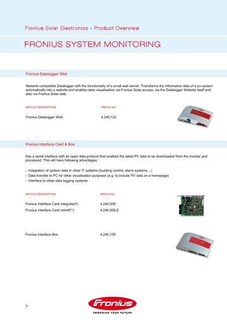 fronius overview accessories - personal electric