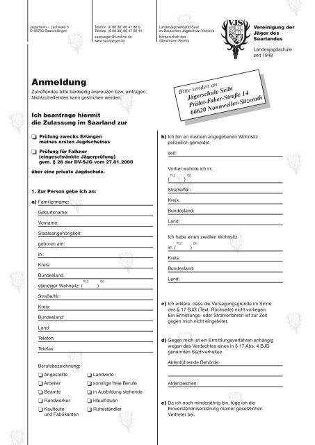 Anmeldung Jagdschule Seibt