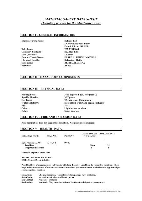 MATERIAL SAFETY DATA SHEET - Deldent