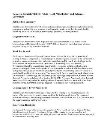 Research Associate/BCCDC Public Health Microbiology and ...