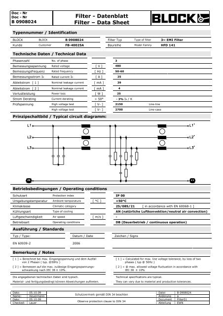 Filter - Datenblatt Filter â Data Sheet - Crompton Controls