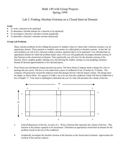 Math 140 with Group Projects Spring 1999 Lab 2: Finding Absolute ...