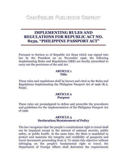 implementing rules and regulations for republic act no. 8239