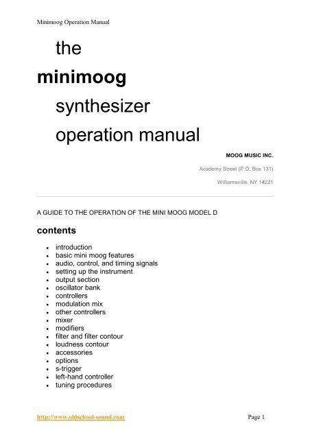 Minimoog Sound Charts