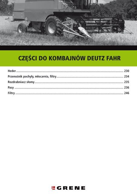 CZÄÅCI DO KOMBAJNÃW DEUTZ FAHR - Grene