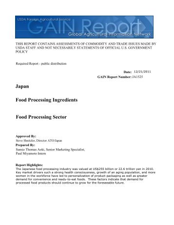 Food Processing Sector Food Processing Ingredients Japan