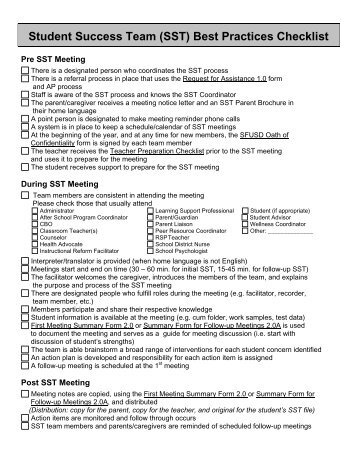 (SST) Best Practices Checklist - SFUSD School Health Programs