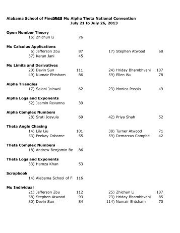 Alabama School of Fine Arts 2013 Mu Alpha Theta National ...