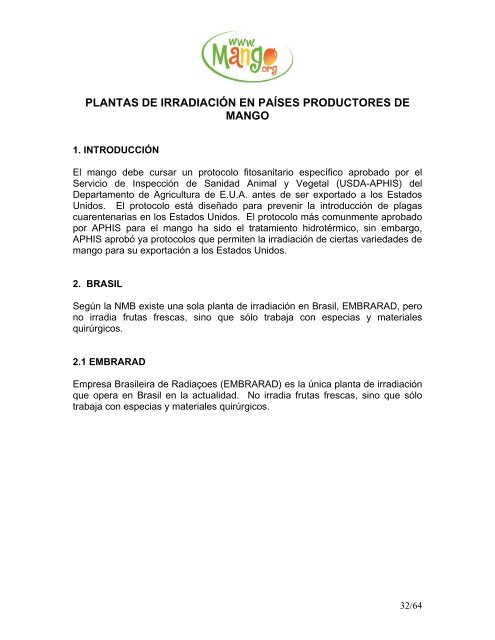 plantas de irradiaciÃ³n en paÃ­ses productores de mango