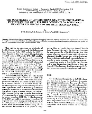 the occurrence of longidoridae (nema toda:dorylaimida)