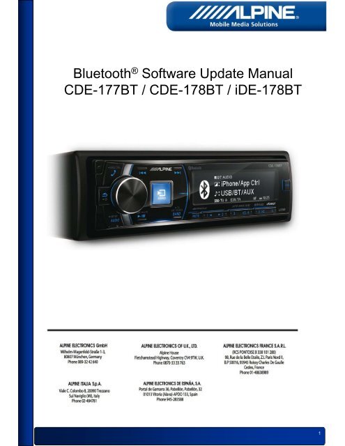 BluetoothÃ‚Â® Software Update Manual CDE-177BT / CDE-178BT ...