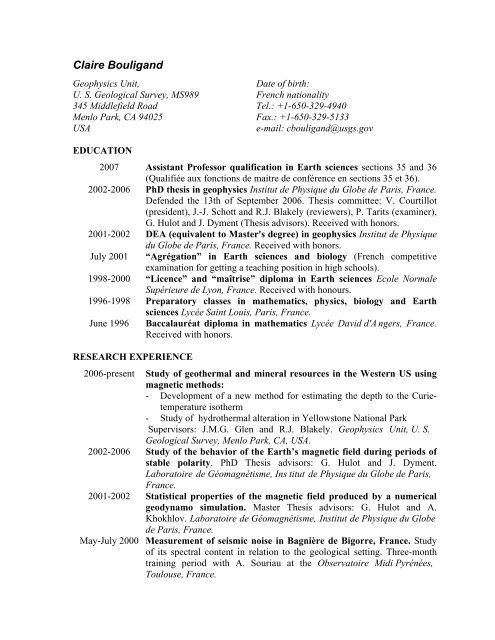 Claire Bouligand - Geology and Geophysics - USGS