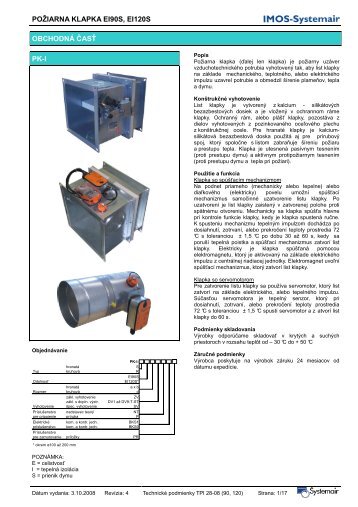 POÃ…Â½IARNA KLAPKA EI90S, EI120S OBCHODNÃƒÂ Ã„ÂŒASÃ…Â¤ PK-I