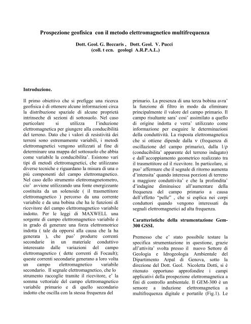 Prospezione geofisica con il metodo elettromagnetico ... - ARPAL