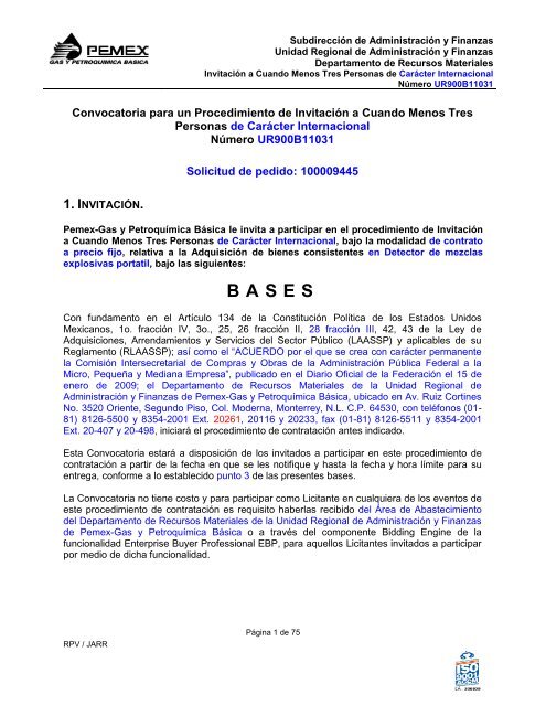 Proyecto de Modelo de Bases Licitación Pública - Pemex Gas y ...