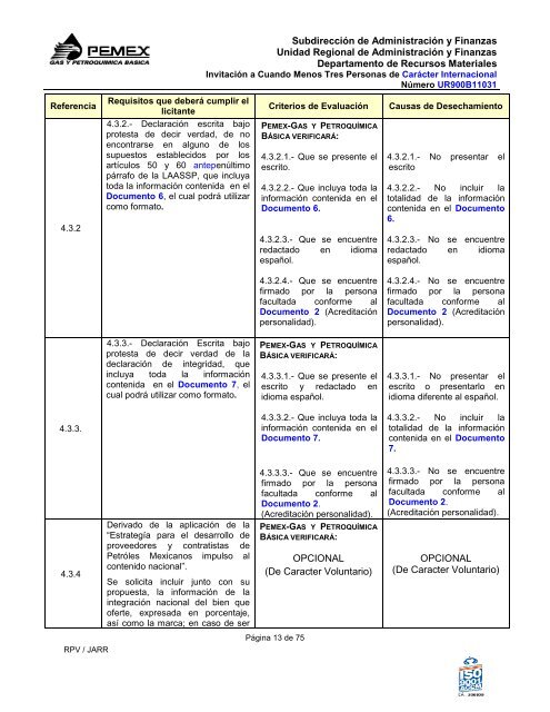 Proyecto de Modelo de Bases Licitación Pública - Pemex Gas y ...