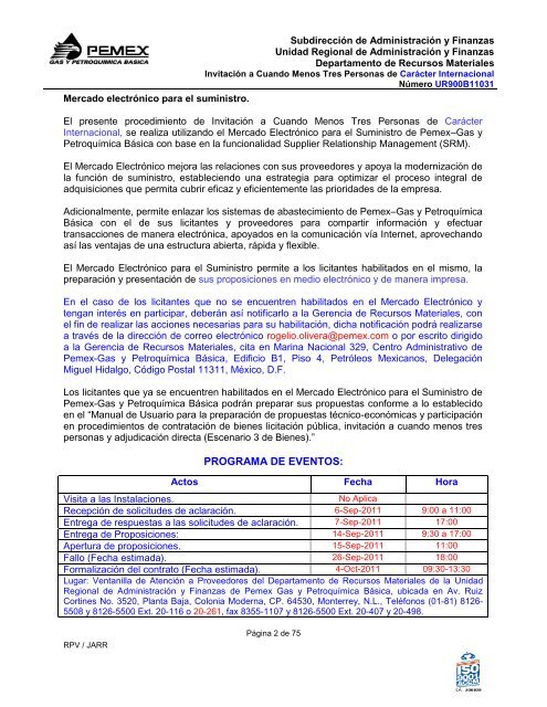 Proyecto de Modelo de Bases Licitación Pública - Pemex Gas y ...