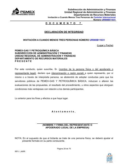 Proyecto de Modelo de Bases Licitación Pública - Pemex Gas y ...