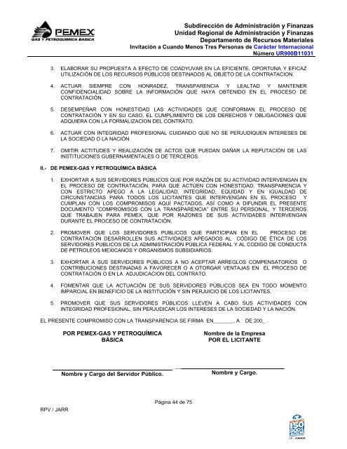 Proyecto de Modelo de Bases Licitación Pública - Pemex Gas y ...