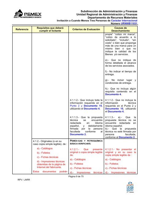 Proyecto de Modelo de Bases Licitación Pública - Pemex Gas y ...