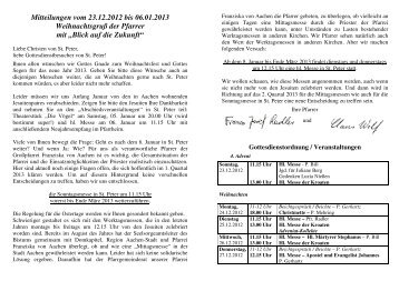 Gemeindebrief zum Jahreswechsel - Pfarre Franziska von Aachen