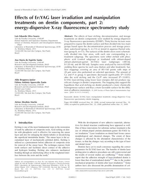 Effects of Er:YAG laser irradiation and manipulation ... - Univap