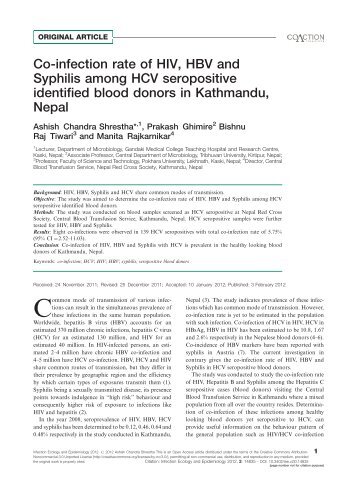 Co-infection rate of HIV, HBV and Syphilis among HCV seropositive ...