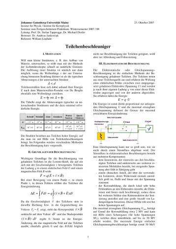 Teilchenbeschleuniger - Johannes Gutenberg-UniversitÃ¤t Mainz