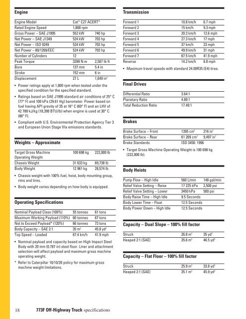 Specalog for 773F Off-Highway Truck, AEHQ5747-02 - Kelly Tractor