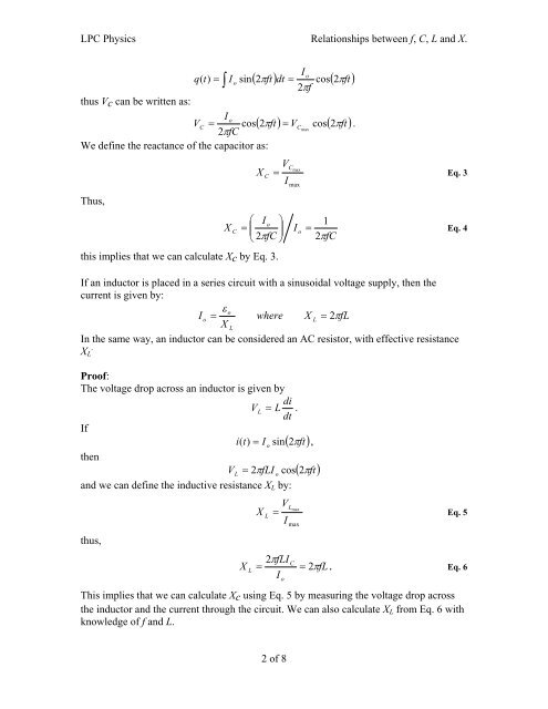 Relationships between Frequency, Capacitance, Inductance and ...