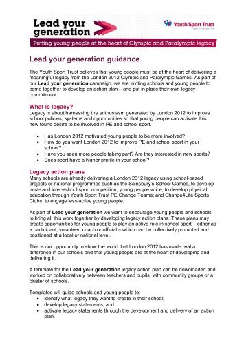 Lead your generation guidance - Youth Sport Trust