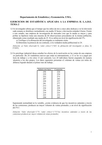 Departamento de EstadÃ­stica y EconometrÃ­a. UMA. EJERCICIOS DE ...