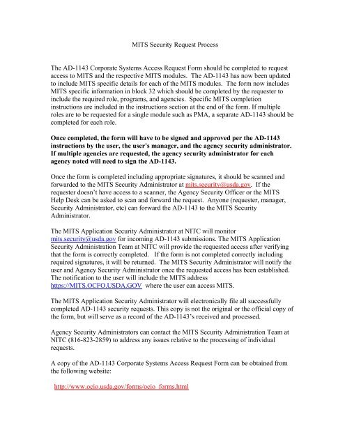 Mits Security Request Process The Ad 1143 Corporate Systems