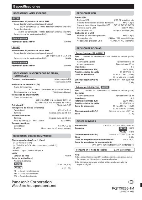 Manual de Usuario SC-AK580PN(es) - Panasonic