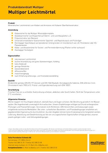 Multipor LeichtmÃ¶rtel Produktdatenblatt - Ytong