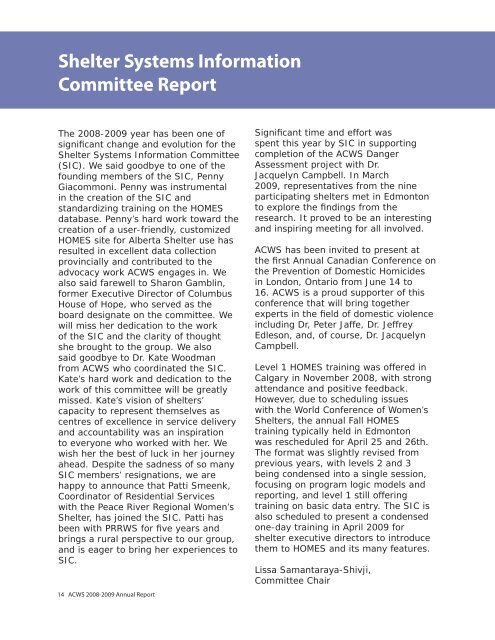 2008-2009 Annual Report - Alberta Council of Women's Shelters