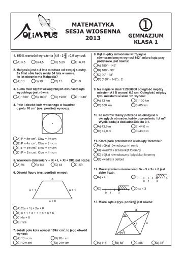 OLIMPUS Sesja wiosenna 2013 - Matematyka, kl. 1 Gimnazjum