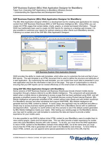 SAP Business Explorer (BEx) Web Application Designer for BlackBerry