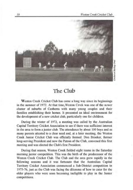 Weston Creek Cricket Club Tour of England