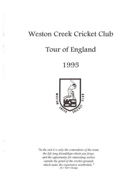 Weston Creek Cricket Club Tour of England