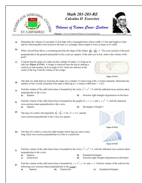 Volumes of Known Cross-Sections - SLC Home Page