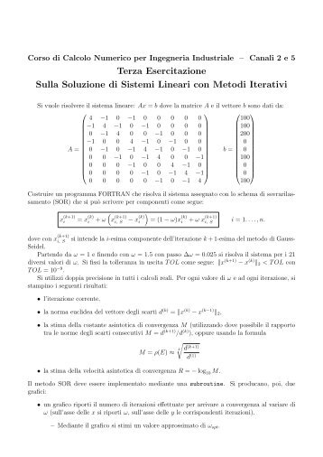 Terza Esercitazione Sulla Soluzione di Sistemi Lineari con Metodi ...