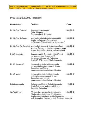 Preisliste 2009/2010 (nordisch) - WinLaufen