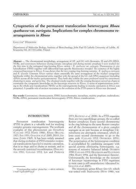 Translocation In Rheo Cytogenetics of the permanent translocation heterozygote Rhoeo ...