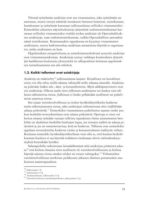 Julkisuus ja tietosuoja opetustoimessa (pdf) - Opetushallitus
